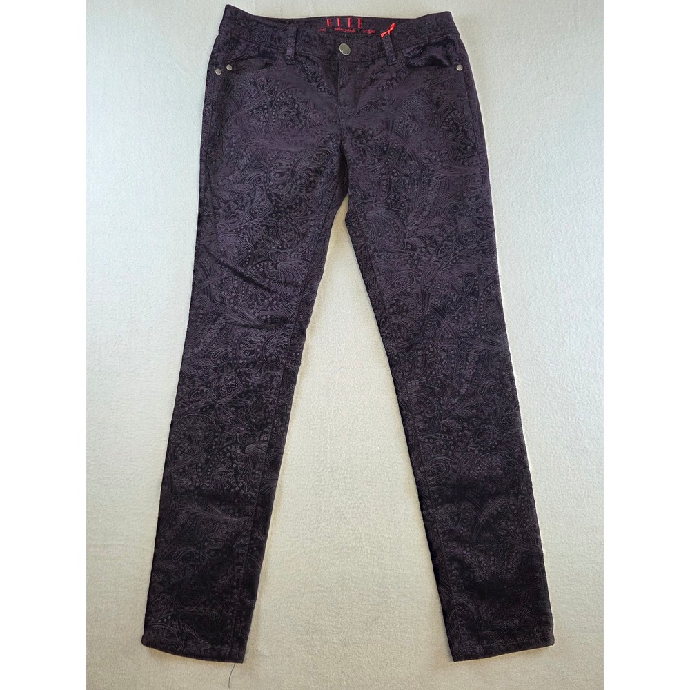 ELLE Super Skinny Corduroy Pants Purple Paisley Size 8R Whimsigoth Indie NWT